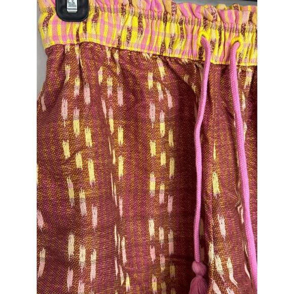 Aerie Jacquard Paperbag Waist Yellow Shock Brown Tassel Front Short SMALL NWT - Picture 5 of 10